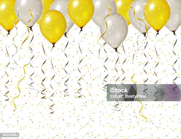 Foto de Prata E Ouro Festa De Comemoração e mais fotos de stock de Balão - Decoração - Balão - Decoração, Serpentina, Confete