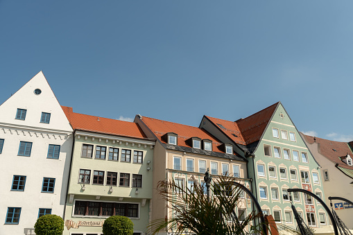 Kempten, Germany, September 8, 2023 Historic and traditional old buildings in the city center on a sunny day