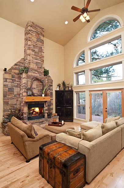 istock Modern living room with high ceiling 182517550