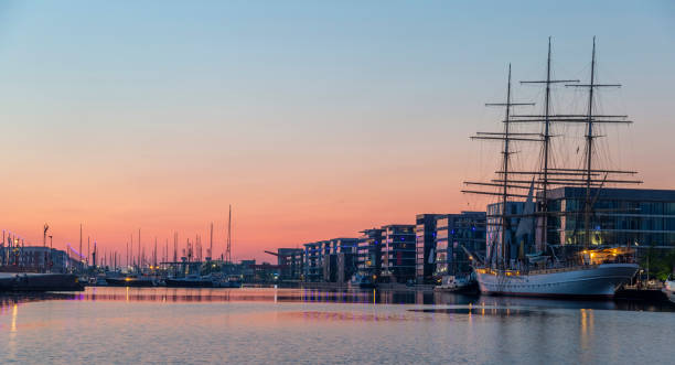 istock Beautiful sunset view of the Bremerhaven harbour 1825177227