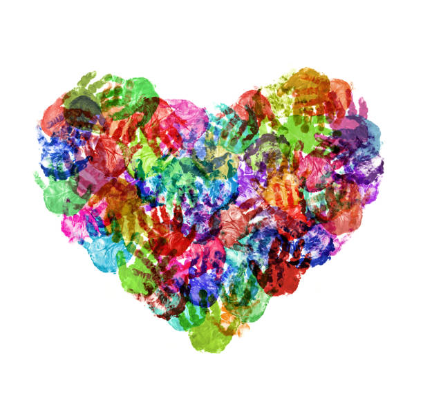 istock A rainbow colored heart made up of bang handprints 182518460
