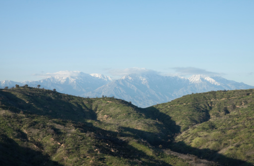 This is a picture of the San Gabriel Mountains with Mount Baldy in the middle.