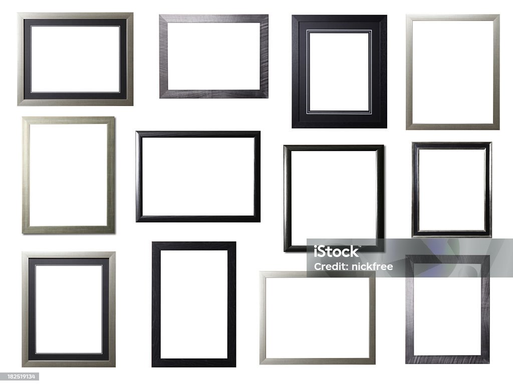 Silver and Black Frame Selection Fine assortment of silver & black wood & metal fine textured finely lit from top left picture frames for you to add your own image. slick and contemporary. Picture Frame Stock Photo