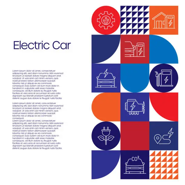 Vector illustration of Electric Car Related Design with Line Icons. Simple Outline Symbol Icons. Sustainable Energy, Clean Energy, Battery, Car Charge Station