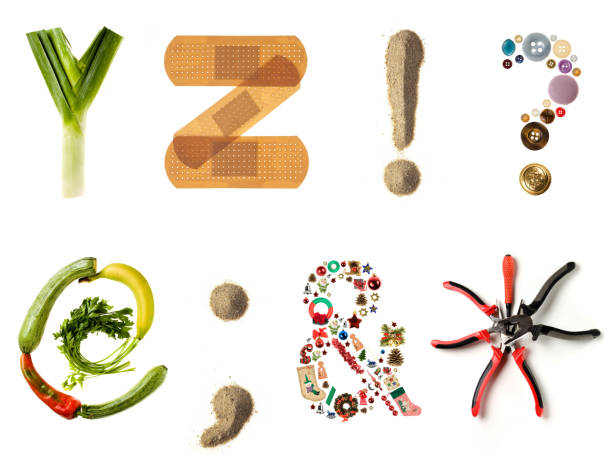 мульти стиль алфавит - fruit & vegetables стоковые фото и изображения
