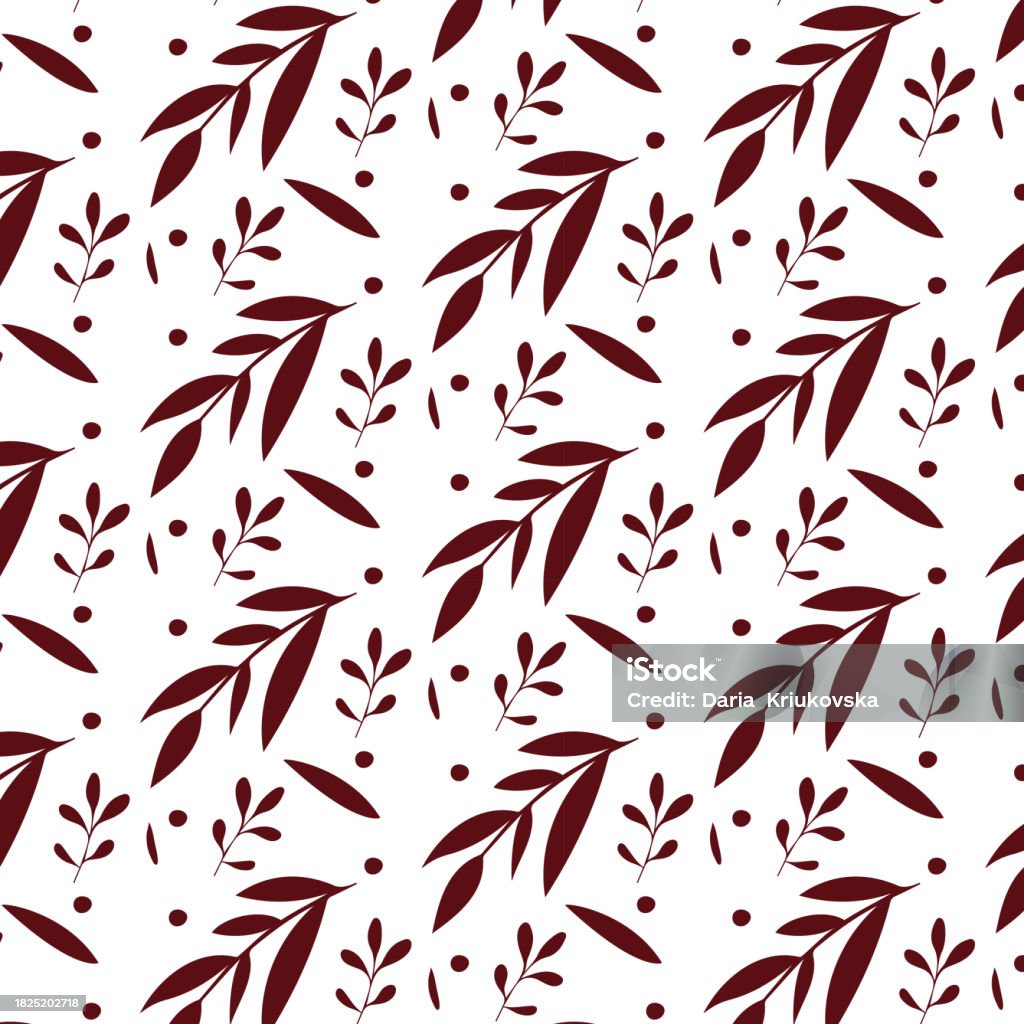 Seamless Pattern With Drawn Branches And Leaves Vector Repeating ...