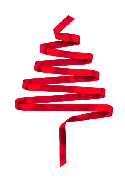 istock Red Christmas tree made of ribbon on white background. 1825238818