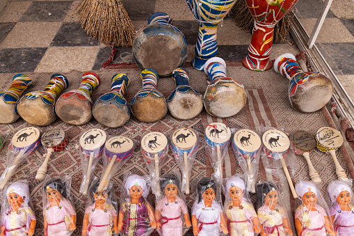 Bir Al Huffay, Sidi Bouzid, Tunisia. March 19, 2023. Souvenirs for sale at a shop in Bir al Haffay.