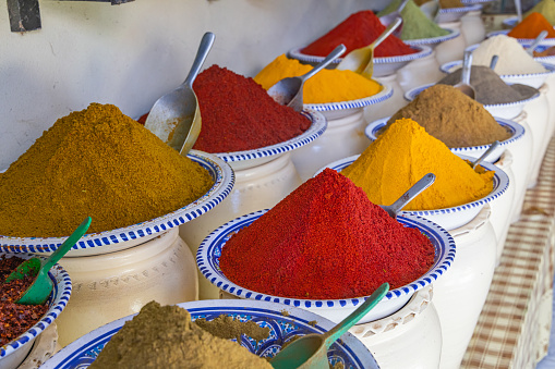 Houmt Souk, Djerba, Medenine, Tunisia. Spices for sale at the Houmt Souk.