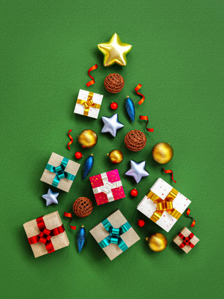 istock Christmas tree arranged from presents and christmas decorations 1825264676