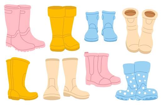 Vector illustration set of cute rainy boots for digital stamp,greeting card,sticker,icon,design