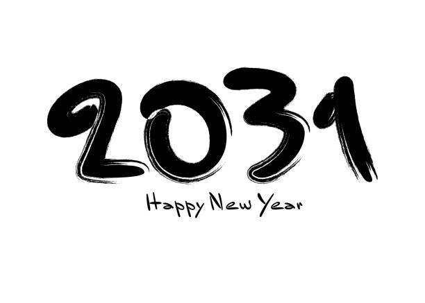 istock 2031 Happy new year black vector illustration, numbers handwritten calligraphy, 2031 year vector, New year celebration, 2031 Number design on white background, typography lettering text vector 1825288491
