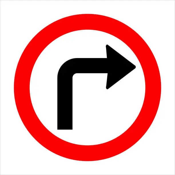 Vector illustration of Round traffic sign, Turn right.