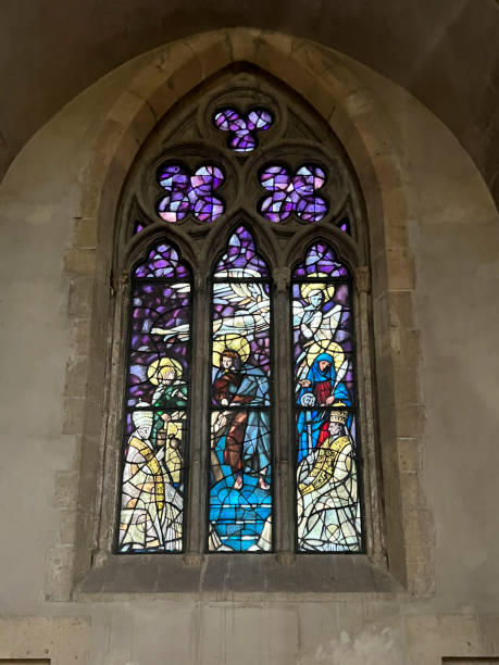 Naples, Italy, Campania, September 28, 2023: Inside the Santa Chiara complex, Monastero di Santa Chiara in Naples. Colorful stained glass above the altar Naples, Italy, Campania, September 28, 2023: Inside the Santa Chiara complex, Monastero di Santa Chiara in Naples. Colorful stained glass above the altar. saint naples italy italy santa chiara stock pictures, royalty-free photos & images