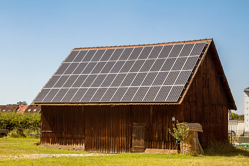 Solar panel on a farm house roof