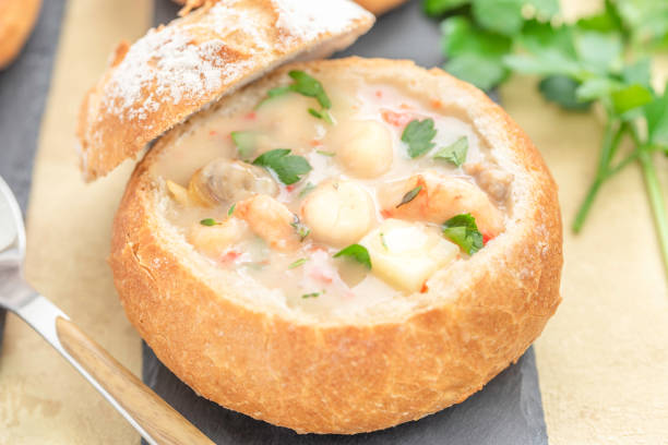 Seafood chowder soup - fotografia de stock