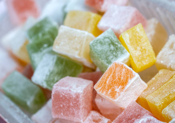 istock Traditional delicious Turkish delight on the black background 1825384206