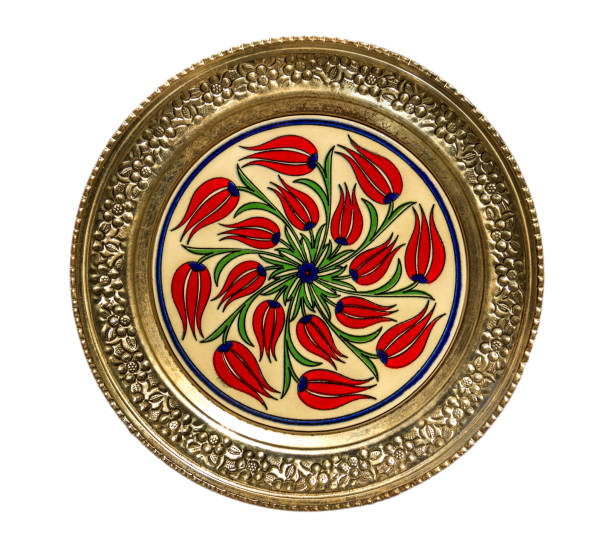 turkish copper plate - isolated - plate china antique blue zdjęcia i obrazy z banku zdjęć