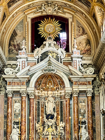 Naples, Italy, September 28, 2023: Interior of the famous Church of Gesù Nuovo (Italian: New Jesus), Jesuit Basilica. Naples, Italy.