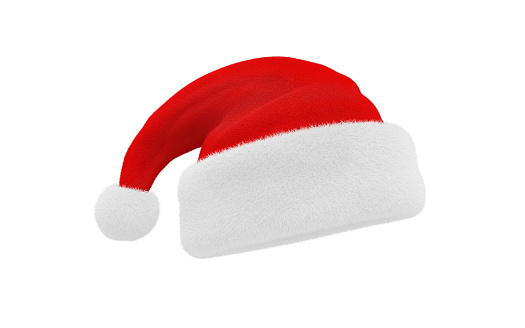 3d Render Santa Claus Hat with Red White Feathers,New Year, Christmas, Celebration Concept (isolated on white and Clipping Path)