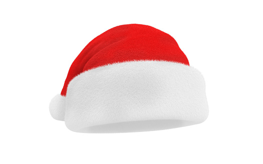 3d Render Santa Claus Hat with Red White Feathers,New Year, Christmas, Celebration Concept (isolated on white and Clipping Path)