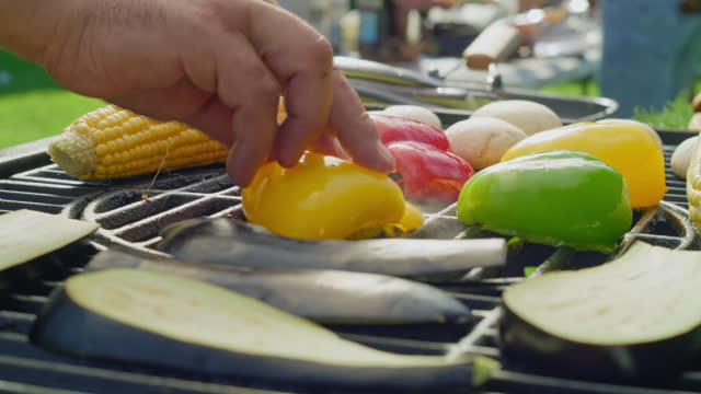 DS Person placing vegetables onto the grill