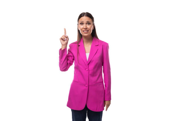 istock young smart brunette boss woman dressed in crimson jacket 1825506663