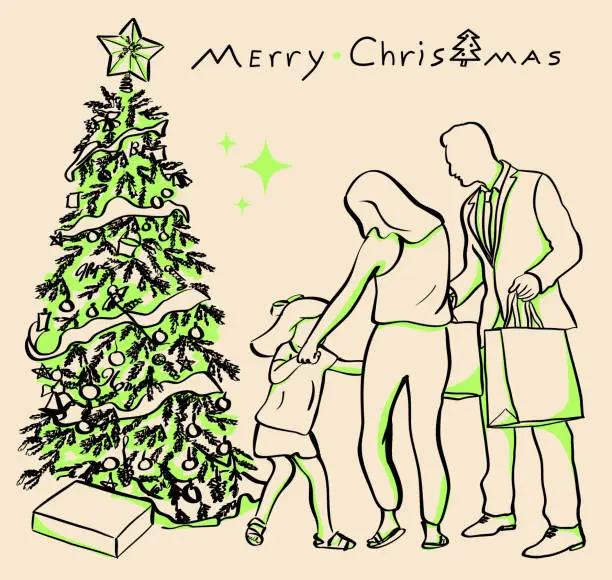 Vector illustration of Christmas Family Holiday Tree Lime