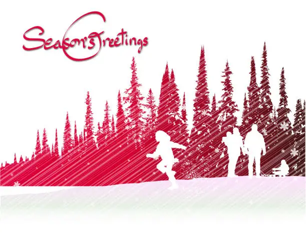 Vector illustration of Christmas Running Through The Snow Red