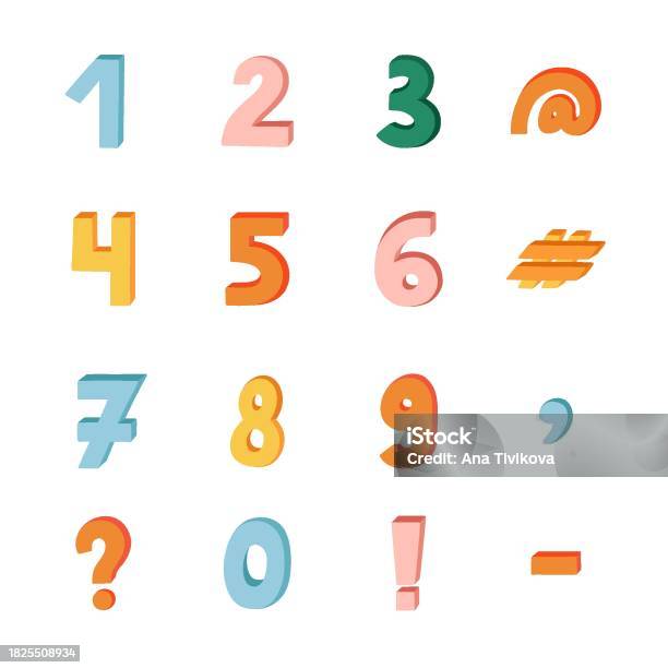 Funky Small Numbers Cute Funky 3d Number Set With Volume Chunky Bold Symbols With Shadow ...
