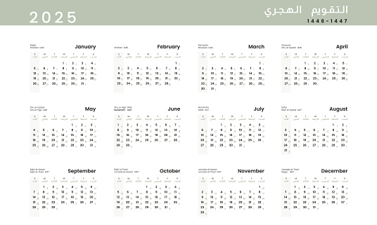 Hijri Islamic 14461447 And Gregorian Calendar For 2025 Vector Annual Hijri Islamic 14461447 And Gregorian Calendar For 2025 Vector Annual