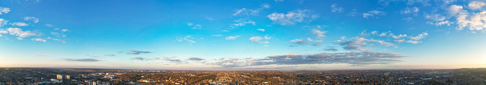 Most Beautiful High Angle Panoramic View of Central Luton City and Buildings During sunset over England United Kingdom. December 1st, 2023
