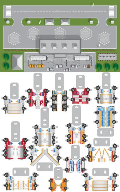 Vector illustration of Set of cars for the airfield.