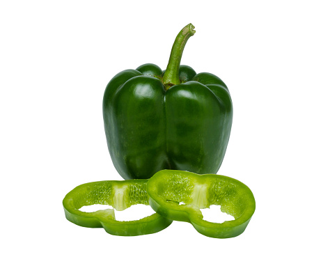 Green bell pepper isolated on white background, clipping path.