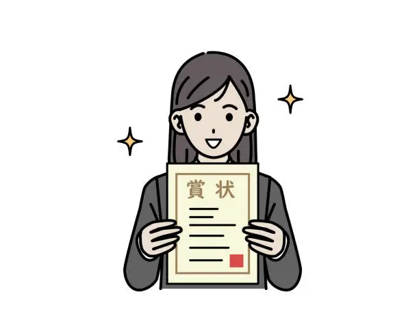 Vector illustration of Student girl receiving an award