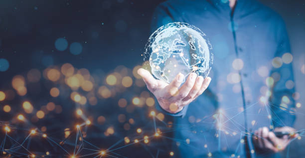 istock Global business, internet network connection, IoT Internet of Things, business intelligence concept. Businessman hand holding global network, futuristic technology background 1825856649