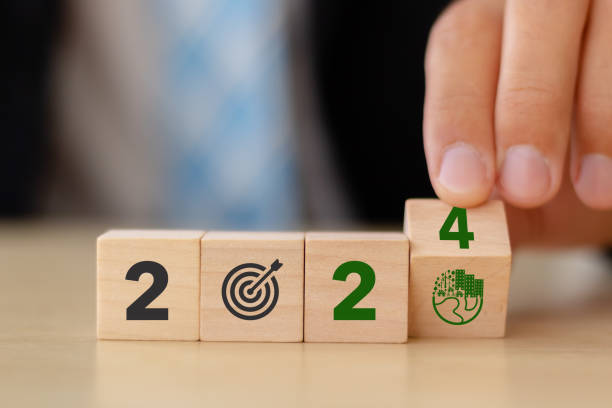 istock Enviromentally sustainable company target in 2024. Carbon neutral  and net zero concept. Reducing carbon footprint. Decreasing CO2 emissions target. Limit climate change and global warming. 1825871930