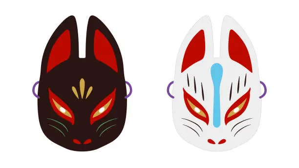 Vector illustration of Japanese Traditional Inari Fox Festival Face Mask set