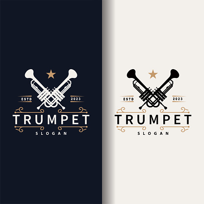 simple brand silhouette design brass musical instrument trumpet, classic jazz trumpet