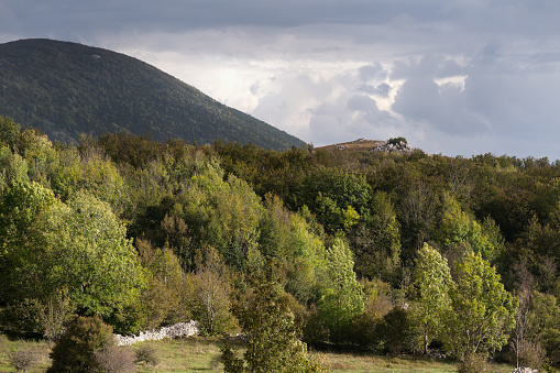 Storm clouds over the Croatian mountains in autumn.
