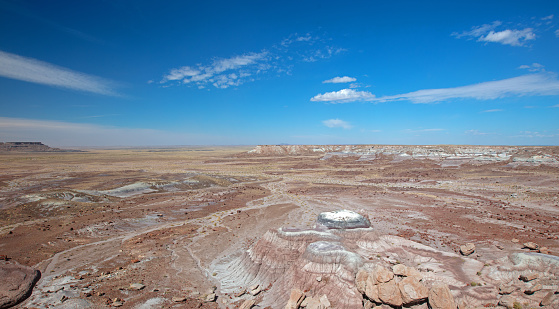 Desolate desert landscape in the Petrified Forest National Park in Arizona United States