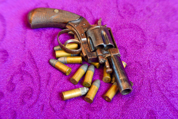 istock Old retro style revolver and ammunition 1826028300