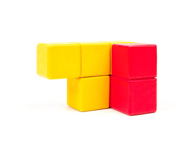 tetris tangram block on white background - cube puzzle three dimensional shape block - fotografias e filmes do acervo