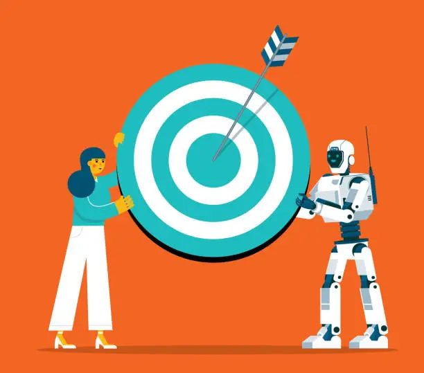 Vector illustration of Businesswoman and Robot - Target