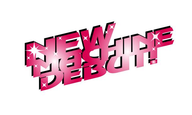 “NEW MACHINE DEBUT” design text Pink metallic "NEW MACHINE DEBUT" text and light design. pachinko machine stock illustrations