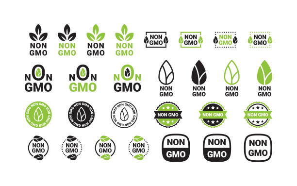 ilustrações de stock, clip art, desenhos animados e �ícones de non gmo icons set. gmo free. natural and organic products. vector scalable graphics - non gmo