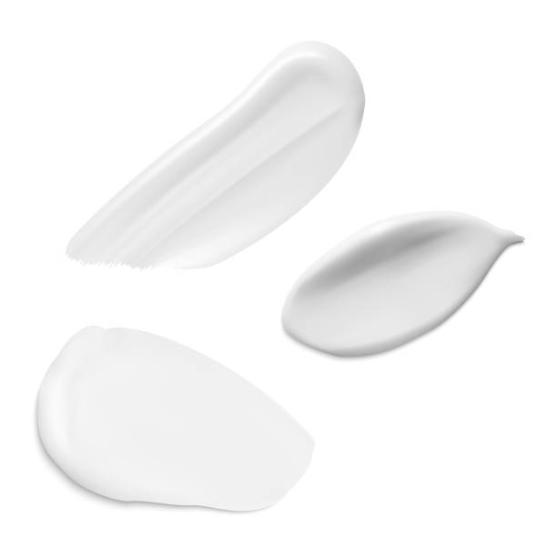 Cosmetic cream texture. Liquid crean stroke isolated Cosmetic cream texture. Liquid cream stroke isolated on white background. Body gel cosmetic smear swatch, face foam or milk product. Smooth facial concealer set. Realistic moisture creme splash lotion texture stock illustrations