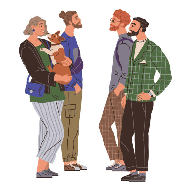 Waiting line, people queuing. Many people vote at election time to make their voices heard Waiting line, people queuing. Vector illustration. People waiting in line at coffee shop were browsing their phones Its important that people vote at election time to participate in democracy voting queues stock illustrations
