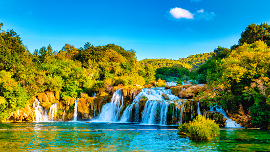 KRKA waterfalls Croatia, Krka national park Croatia on a bright summer evening.