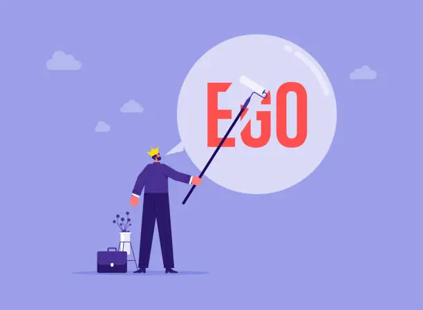 Vector illustration of Reducing ego, cultivating humility or deflating EGO concept